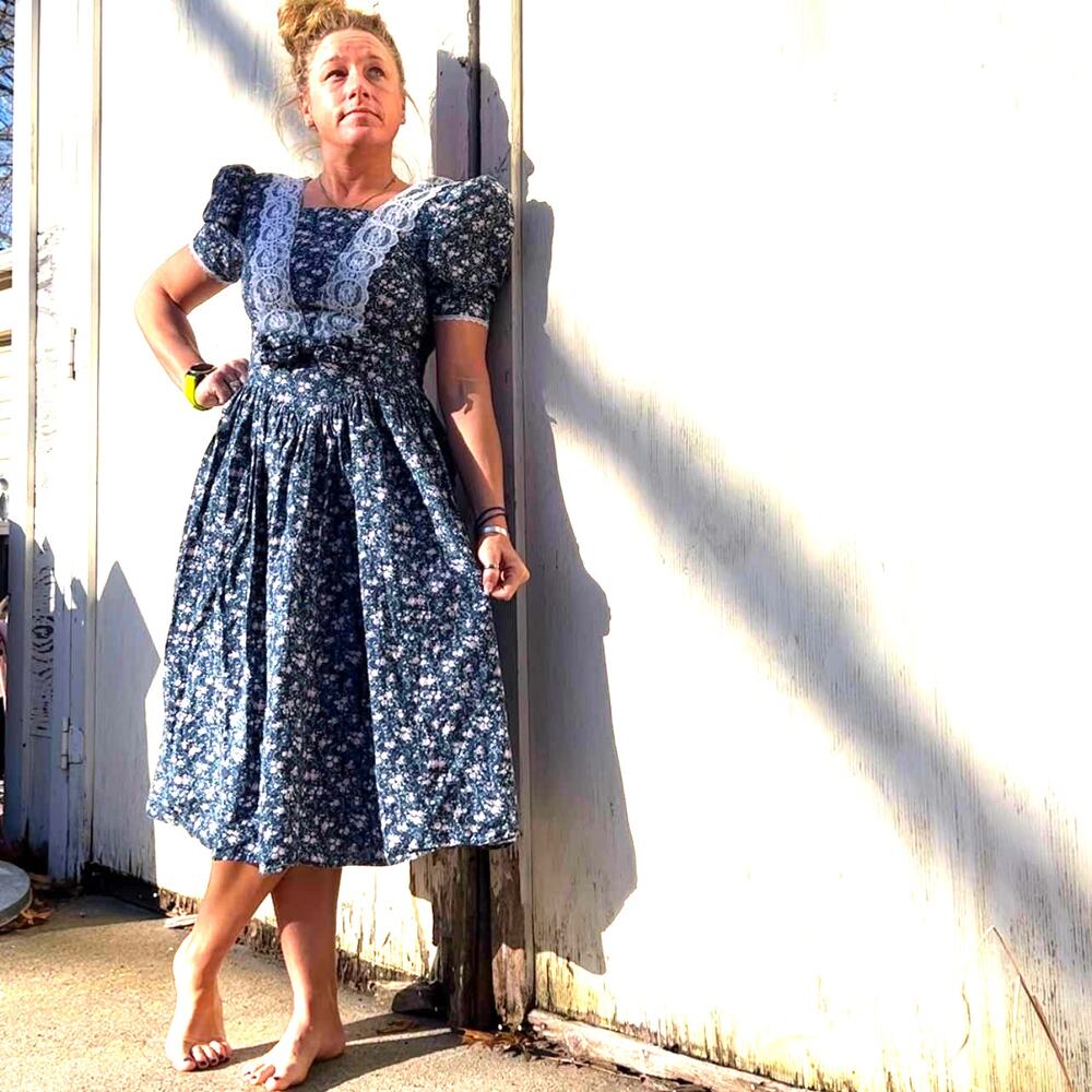 Vintage 80s 90s Gunne Sax Jessica McClintock floral lace cottagecore dress 9/10